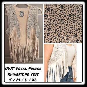 NWT Vocal Rhinestone Fringe Suede Vest Various Sizes Unleash your inner cowgirl!